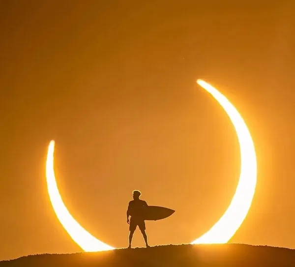 Surfista Italo Ferreira realiza ensaio fotográfico durante eclipse solar; veja