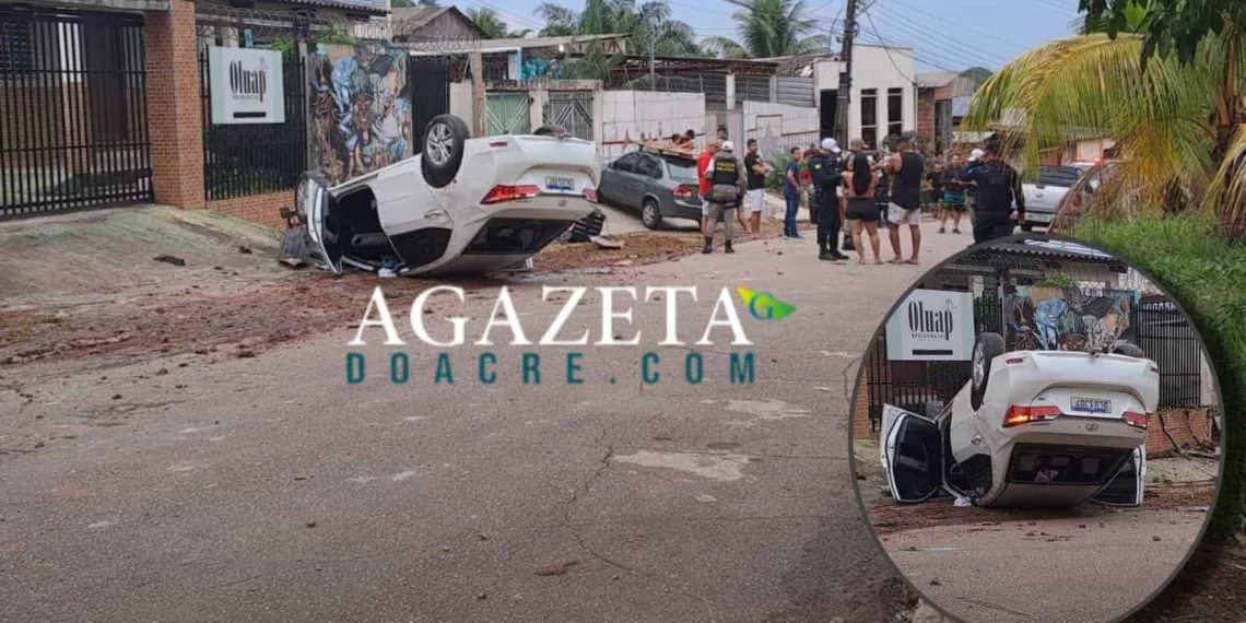 Bandido rouba carro de luxo, é perseguido pela polícia e capota veículo