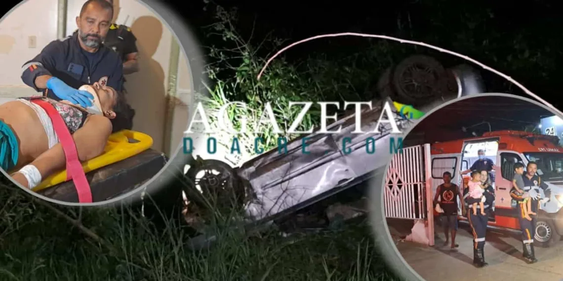 Casal discute e capota o carro em ribanceira com os filhos de 1 e 3 anos
