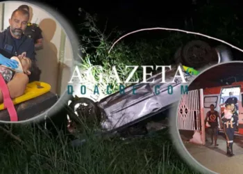 Casal discute e capota o carro em ribanceira com os filhos de 1 e 3 anos