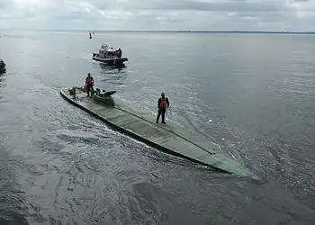 Marinha da Colômbia apreendeu narcossubmarino com 20 metros de comprimento e 3 toneladas de cocaína — Foto: Divulgação
