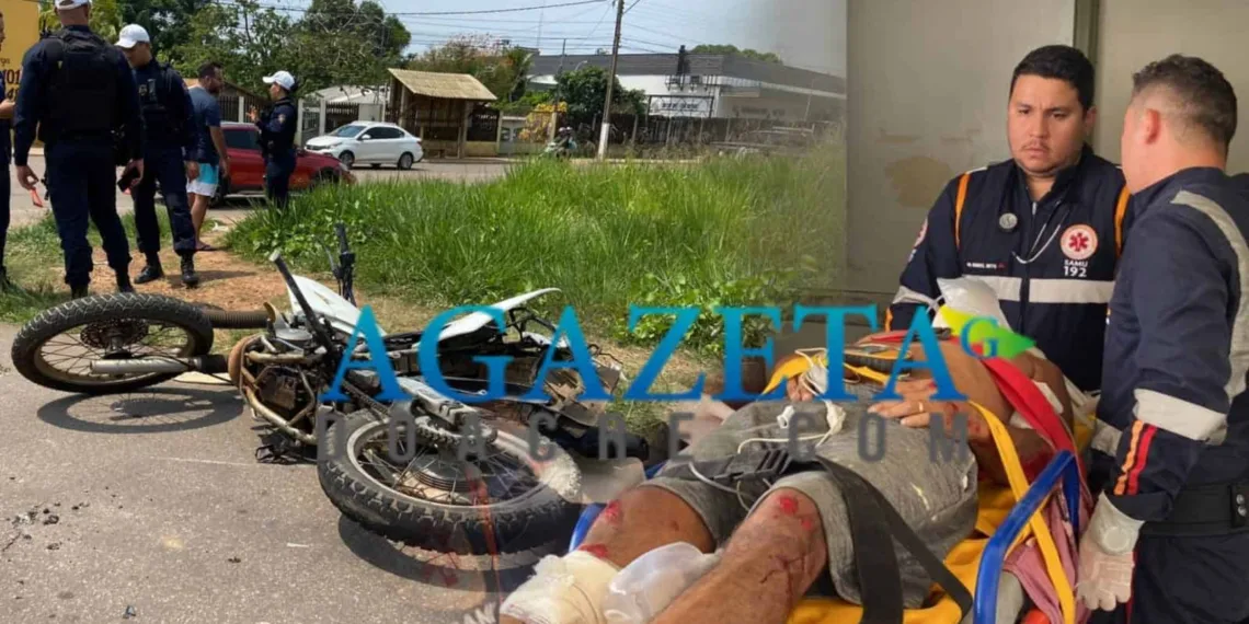 Motociclista é arremessado por 15 metros e fica gravemente ferido após colidir contra veículo