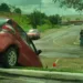 Motorista perde o controle e carro cai em valeta na entrada do Via Verde Shopping