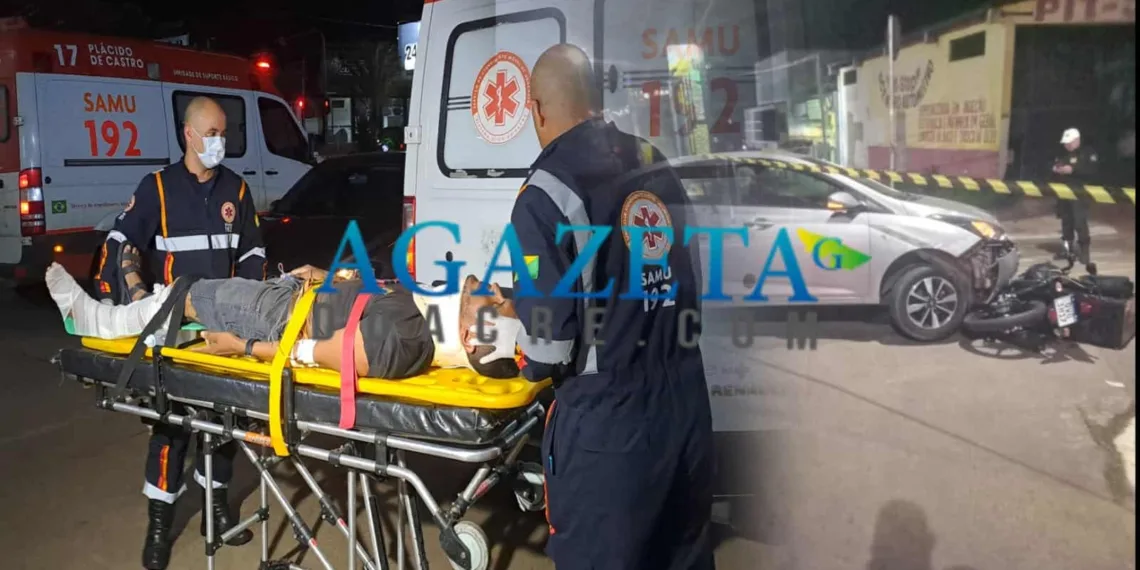 Colisão entre carro e moto deixa motoboy com fratura exposta