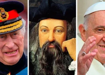 Rei Charles III e o Papa Francisco estariam nas previsões de Nostradamus (centro) para 2024 — Foto: Getty
