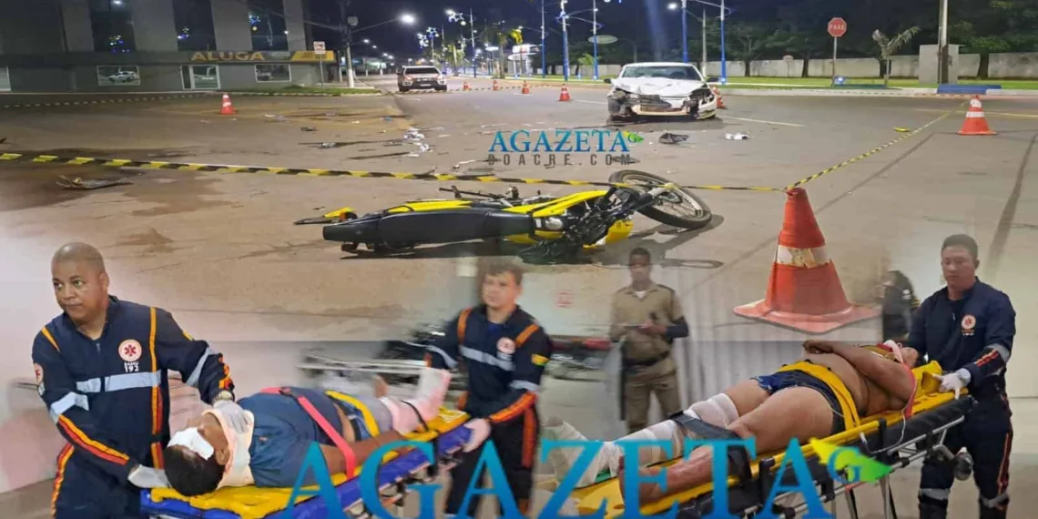 Colisão entre carro e moto deixa casal com várias fraturas