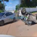 VÍDEO: Veículo capota em colisão na Jarbas Passarinho e bombeiro fica ferido