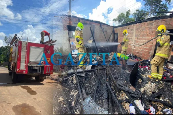 Casa pega fogo e fica totalmente destruída em Rio Branco