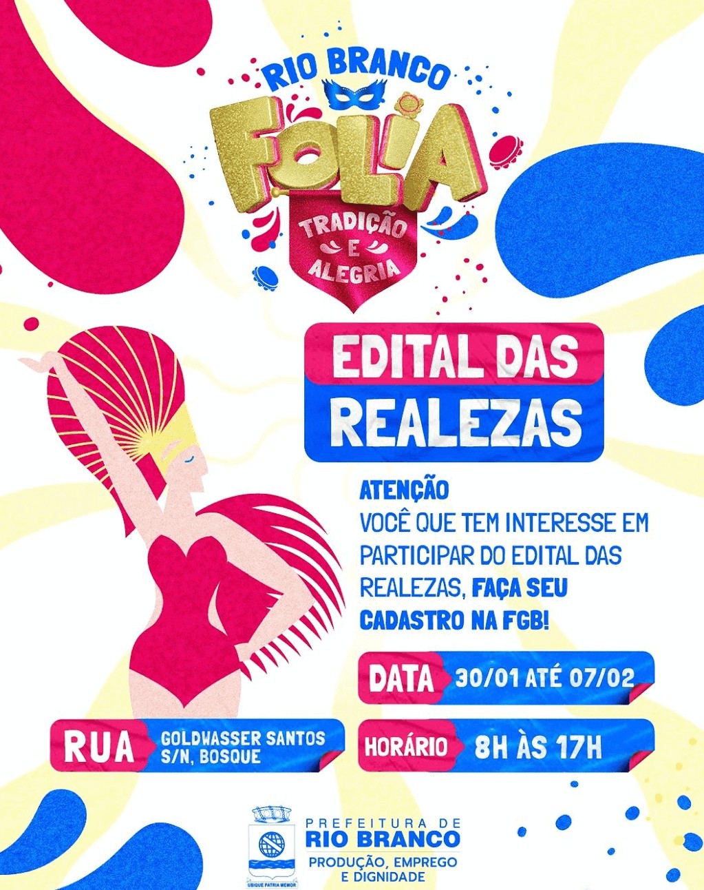 Prefeitura de Rio Branco anuncia prazo das inscrições para o Concurso das Realezas do Carnaval 2024 2 Prefeitura de Rio Branco anuncia prazo das inscrições para o Concurso das Realezas do Carnaval 2024