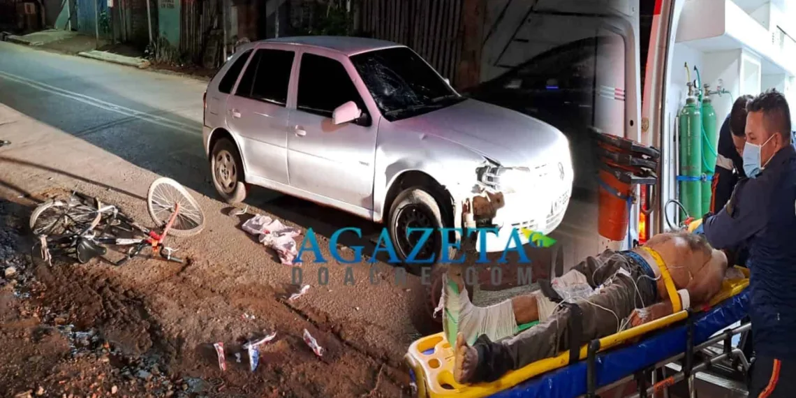 Ciclista é atropelado em colisão com veículo e corre o risco de ter a perna amputada