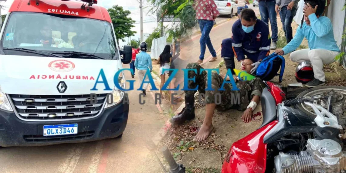 Militar é arremessado na calçada e fica ferido em acidente na Getúlio Vargas
