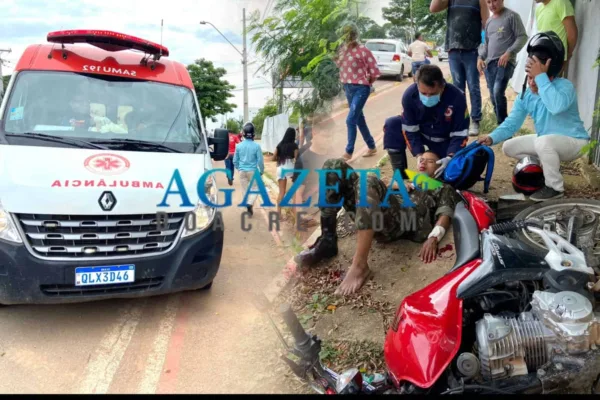 Militar é arremessado na calçada e fica ferido em acidente na Getúlio Vargas