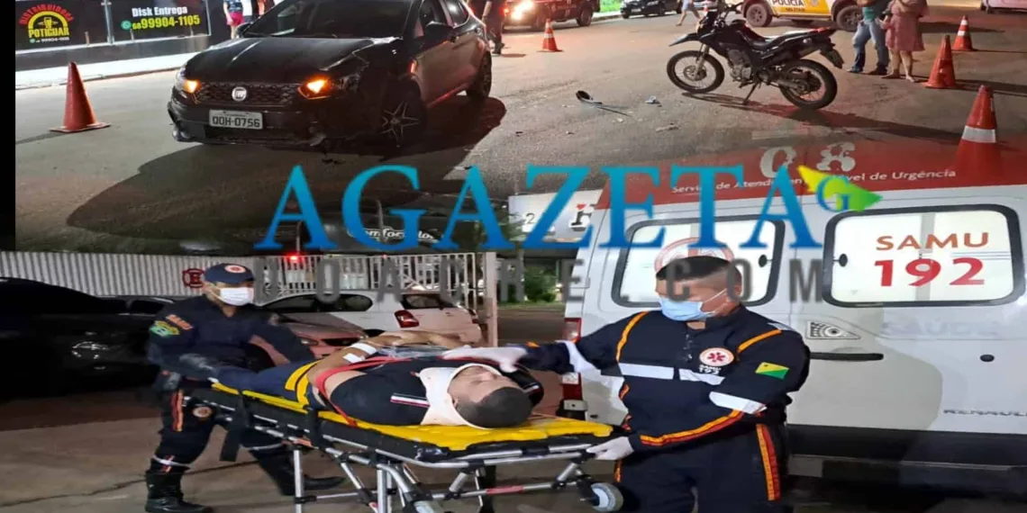 Motociclista fica ferido após colisão contra carro