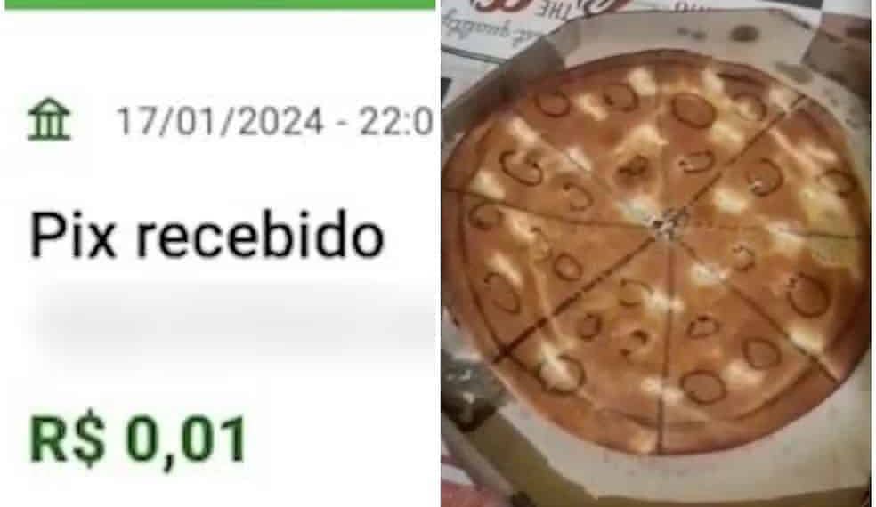 Pizzaria entrega pizza de papelão a cliente que fez Pix de um centavo e enviou comprovante falso