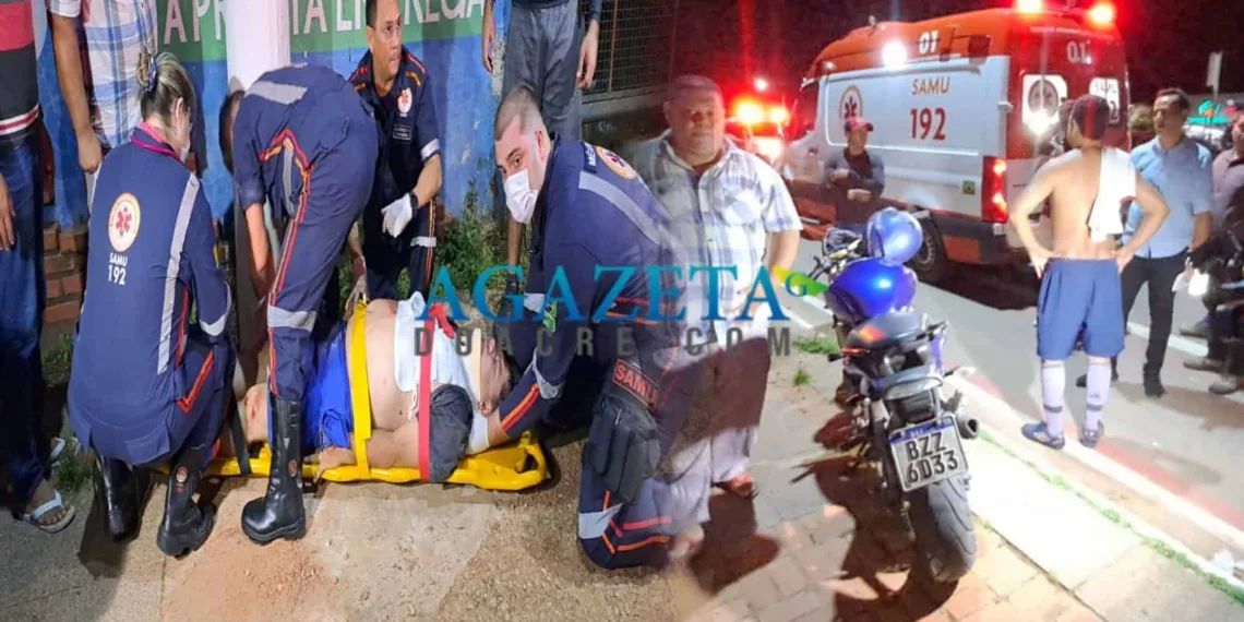 Motoqueiro em alta velocidade bate no meio fio e cai a metros de distância da moto
