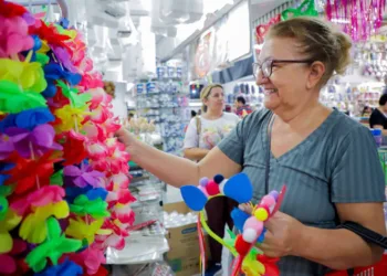 Jandira passou por três lojas para escolher os adereços de Carnaval. Foto: Neto Lucena/Secom