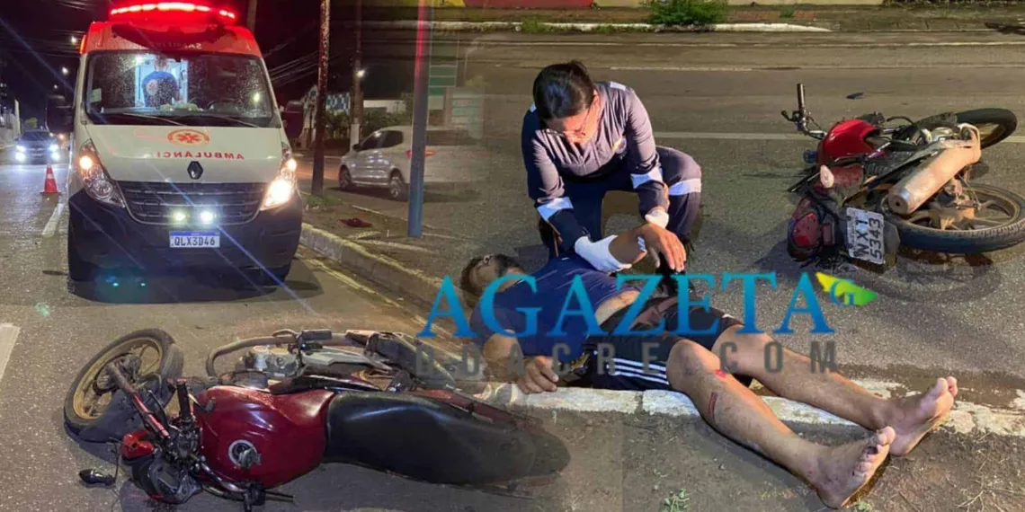 Acidente entre motociclistas deixa duas pessoas feridas em avenida movimentada de Rio Branco