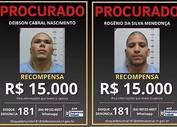 PF oferece recompensa de até R$ 30 mil por informações sobre detentos do Acre que fugiram de presídio federal