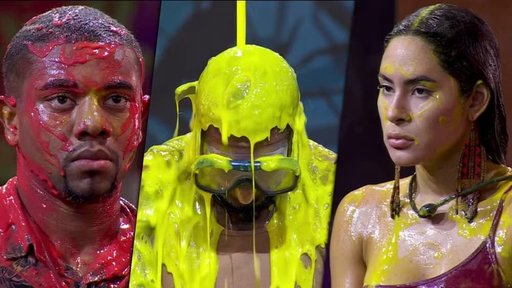 Sincerão com banho de gosma: Davi e Isabelle empatam como os os mais desprezados do BBB24 — Foto: Globo