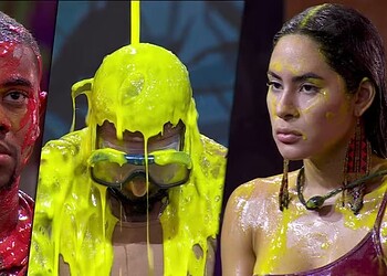 Sincerão com banho de gosma: Davi e Isabelle empatam como os os mais desprezados do BBB24 — Foto: Globo