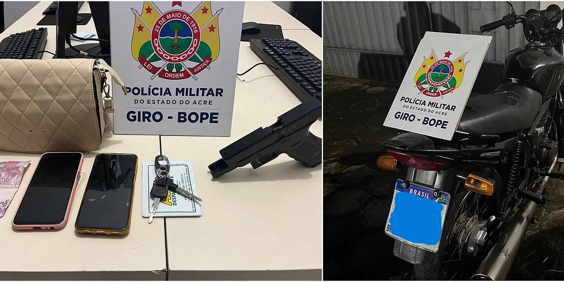 PM prende em flagrante dupla que assaltava mulheres em ponto de ônibus no Centro de Rio Branco