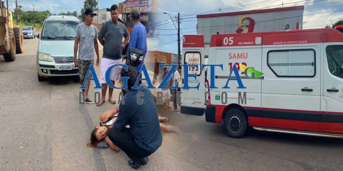 Idosa é arremessada sobre para-brisa de carro após acidente com moto, em Rio Branco