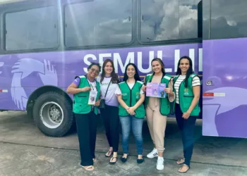 Ônibus Lilás esteve no Via Verde Shopping na terça-feira, 5. Foto: Franklin Lima/Semulher