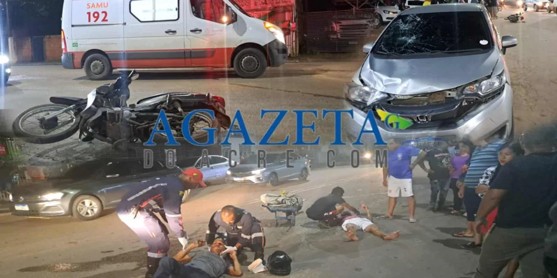 Motociclista invade a preferencial e colide contra carro; homem sofre fratura na perna