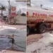 Vídeo mostra 'cascata' de óleo diesel caindo de caminhão em Epitaciolândia