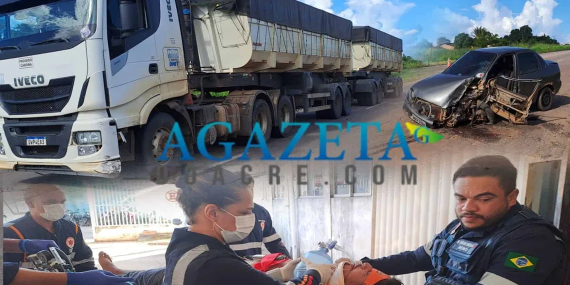 Carro se choca com carreta na BR-364 e motorista é entubado
