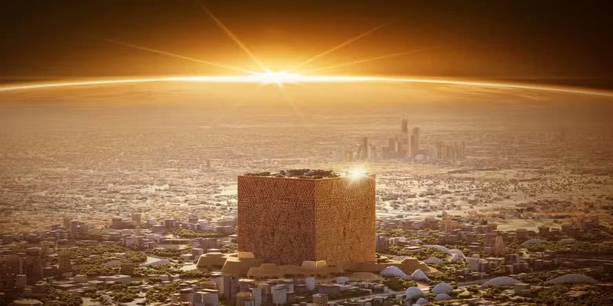 Arábia Saudita projeta maior arranha-céu do mundo em forma de cubo — Foto: New Murabba Development Company/Divulgação