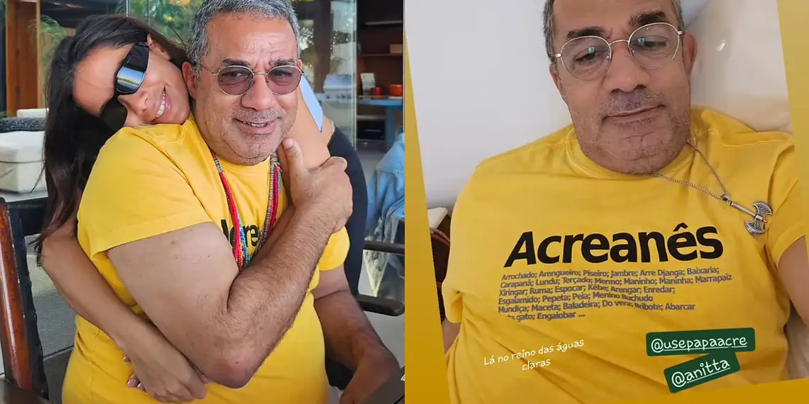 Pai usando camisa de marca acreana ao lado da filha, a cantora Anitta. Foto: Reprodução/Intagram