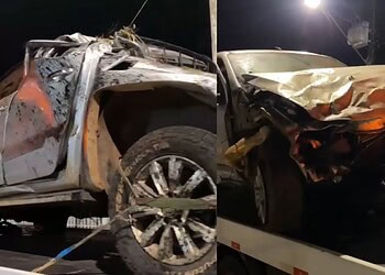 Vídeo mostra caminhonete roubada destruída após acidente durante fuga no Acre; três foram presos