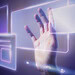 Woman touching a smart technology holographic interface