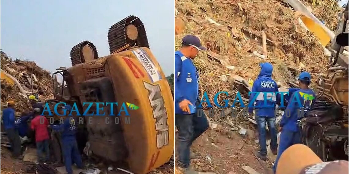 Trabalhador fica ferido após tombar máquina em aterro de Rio Branco