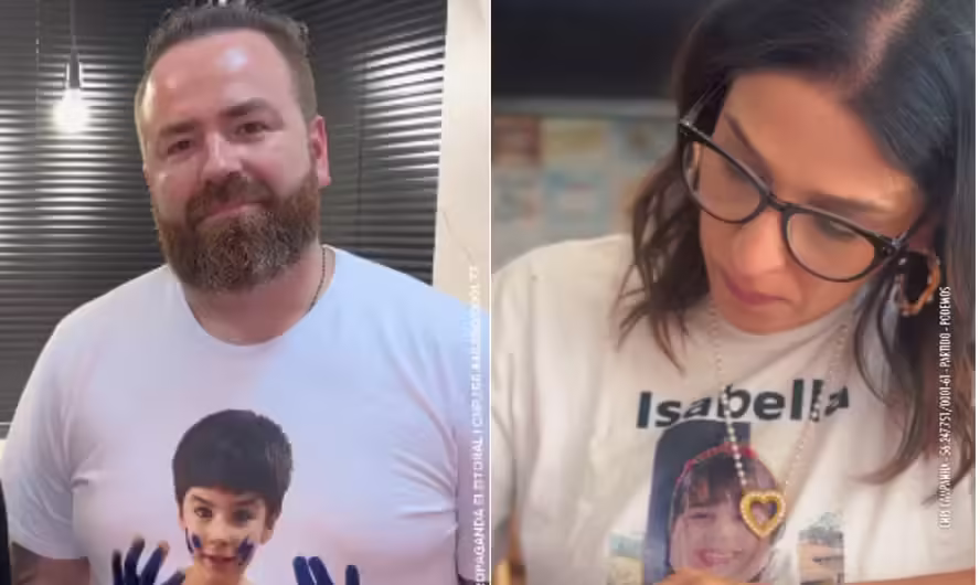 Leniel Borel e Ana Carolina Oliveira com o rosto dos filhos em camisa durante a campanha eleitoral — Foto: Reprodução/Instagram