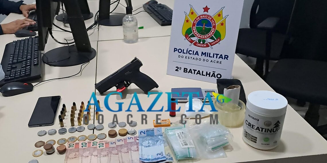 Suspeito de chefiar facção criminosa é preso com pistola de uso restrito e drogas em operação no Acre