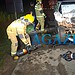 Acidente entre caminhonete e máquina pesada deixa família ferida na BR-364