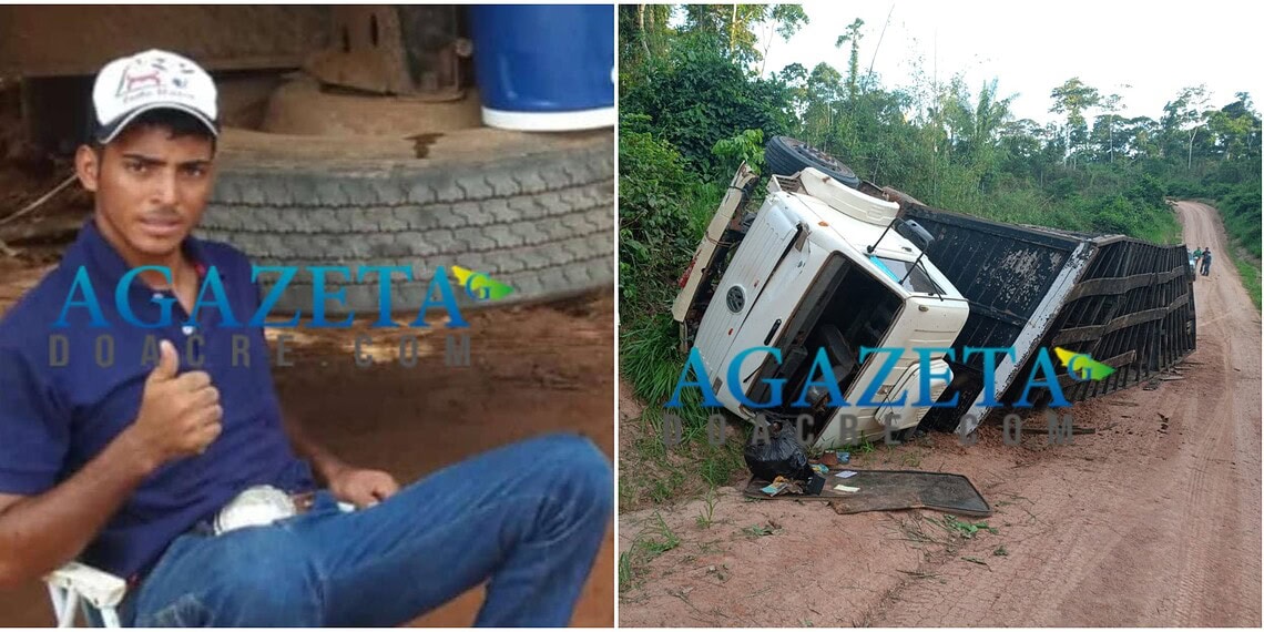 Caminhão tomba em ramal, e motorista morre preso nas ferragens no Acre
