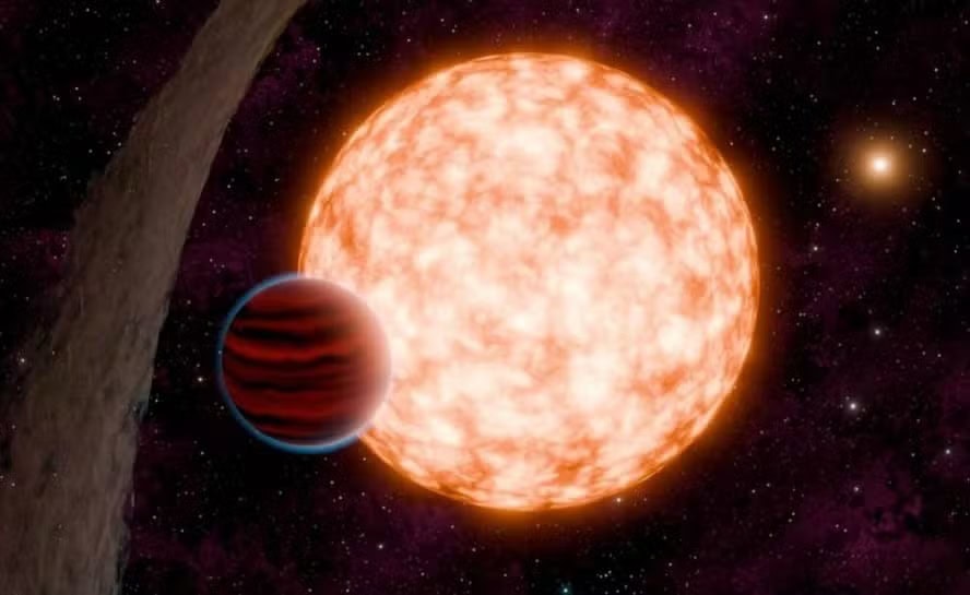 O planeta e a estrela que ele orbita são cercados por um disco protoplanetário desalinhado — Foto: NASA/JPL-Caltech/R. Hurt, K. Miller (Caltech/IPAC)