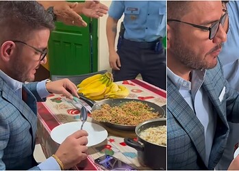 Gladson Cameli almoça farofa de conserva, arroz e banana na Difusora Acreana; vídeo repercute