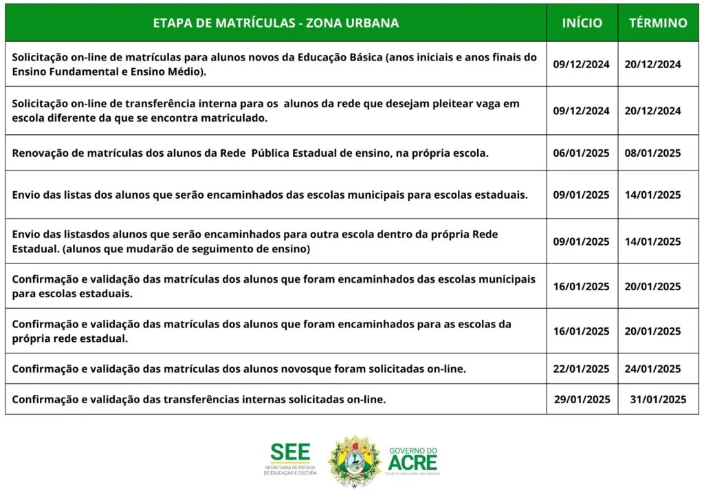 No Acre, aulas da rede pública estadual começam no início de fevereiro