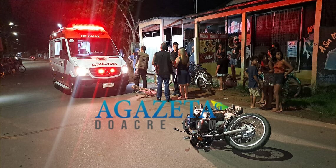Pedreiro morre e motociclista fica ferido após colisão entre moto e bicicleta em Rio Branco