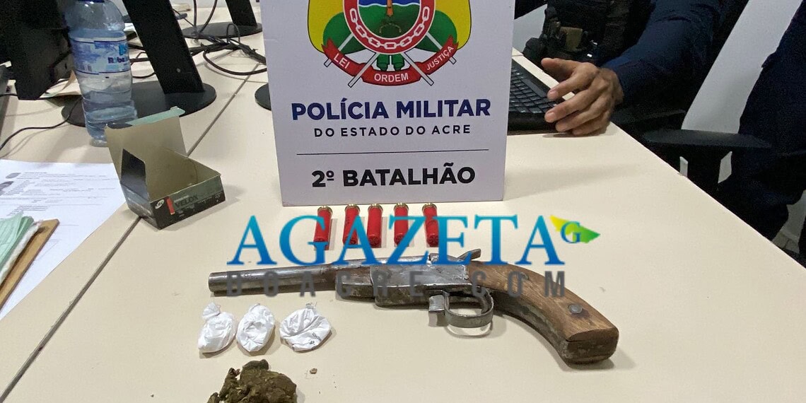 Homem é preso com arma, munições e drogas no bairro Belo Jardim, em Rio Branco