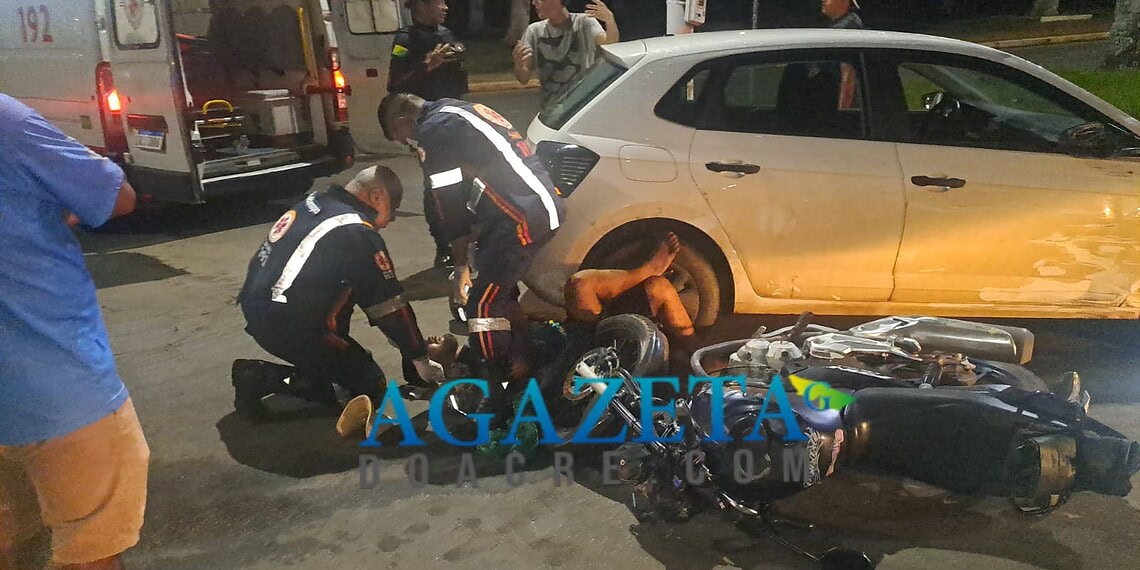 Motociclista sofre fratura exposta após colisão em cruzamento movimentado de Rio Branco