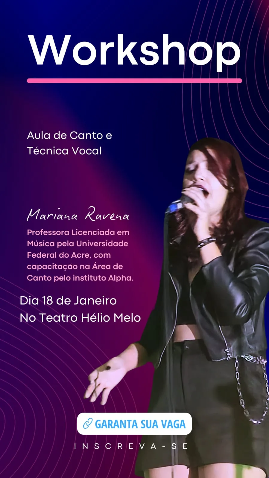 Professora de música promove workshop de canto e técnica vocal no Teatro Hélio Melo