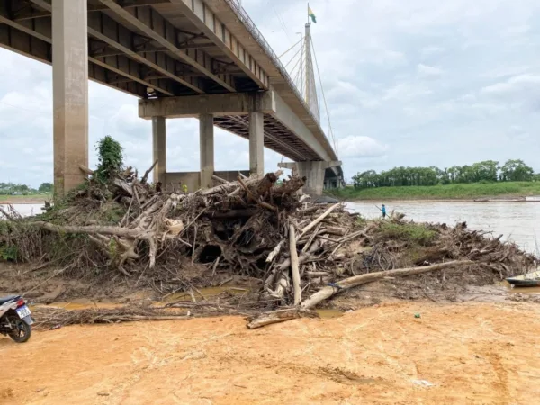 Balseiros acumulados em ponte sobre o Rio Juruá são removidos pelo poder público