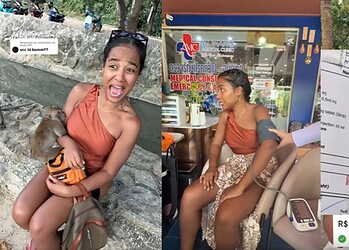 Paloma foi mordida por um macaco na Tailândia • Reprodução/@palomasouza.s