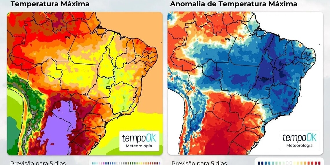Mapa mostra regiões afetadas por bolha de calor - Divulgação/Tempo Ok
