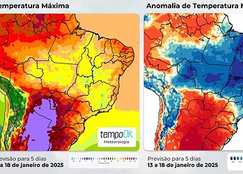 Mapa mostra regiões afetadas por bolha de calor - Divulgação/Tempo Ok